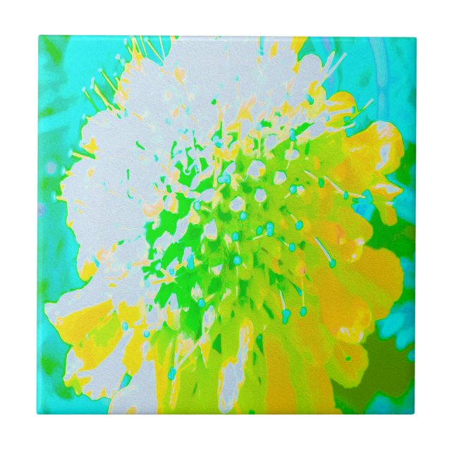 Abstrato Pincushion Fllower em amarelo e verde (Frente)