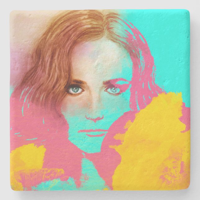 Abstrato Pop colorida, Porta copos de pedra (Frente)