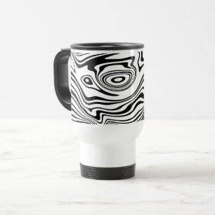Abstrato preto Caneca de viagem branco ondulado