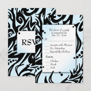 Abstrato Preto e Azul Tribal com Menu RSVP