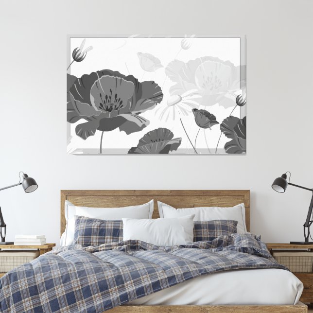 Abstrato preto e branco moderno - Canvas Floral I  (Insitu(Quarto))