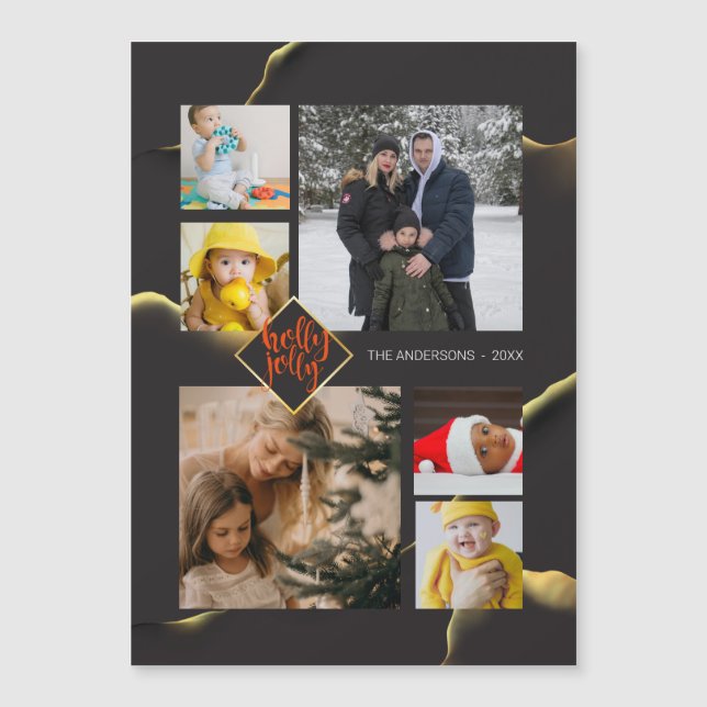 Abstrato preto Holly Jolly Foto de Natal (Frente)