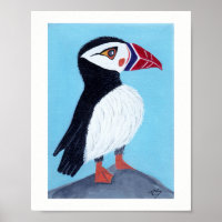Abstrato Puffin Folk Art Poster