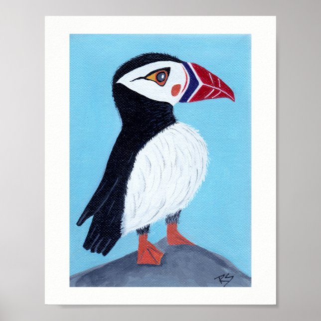 Abstrato Puffin Folk Art Poster (Frente)