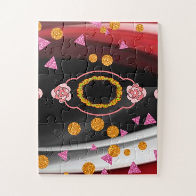 Abstrato quebra-cabeça Vermelho Branco Preto (Vertical)