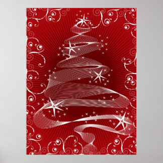 Abstrato Red X'mas Tree & Swirls Poster