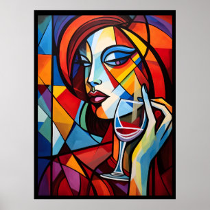 Abstrato Retrato de uma poster de vinho bebendo