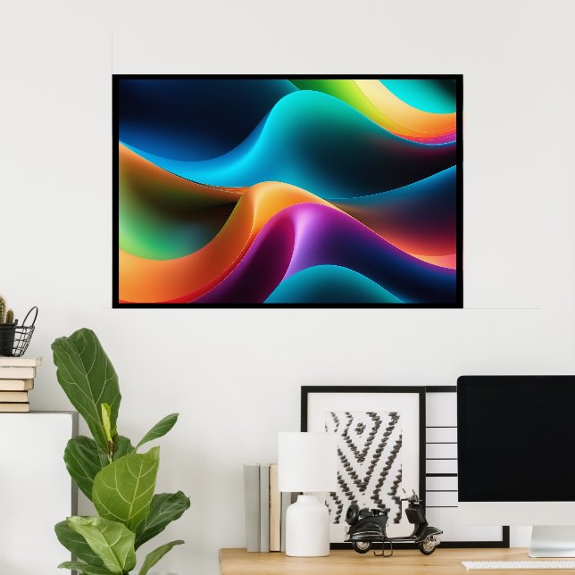 Abstrato RGB Cores Ondas Ondas Volumétricas Poster (Escritório em casa)