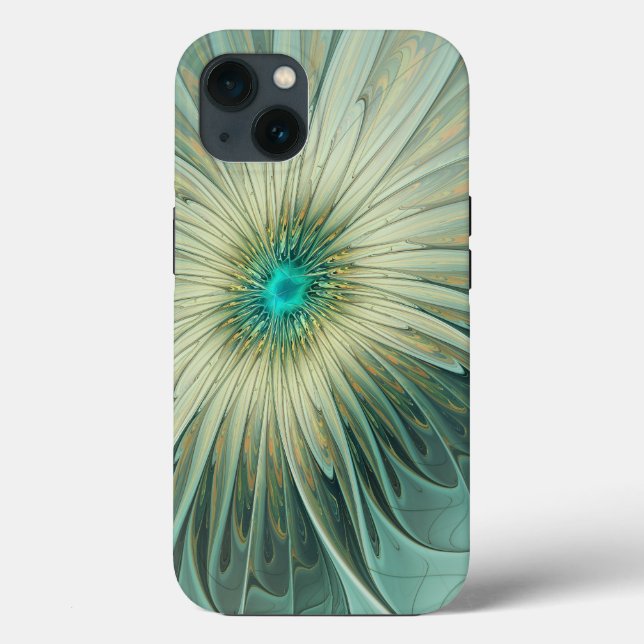 Abstrato Sage Green Fantasy Flor Arte Fractal (Verso)