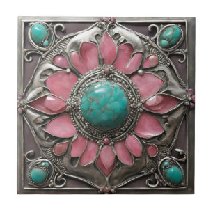 Abstrato Silver Pink e Arte Mosaica Turquesa