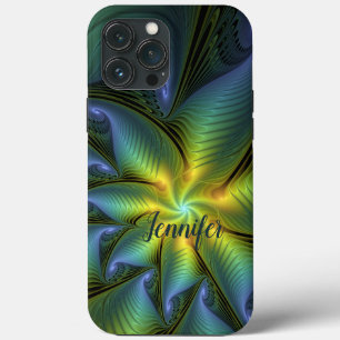 Abstrato Star Shiny Blue Verde Ouro Fractal