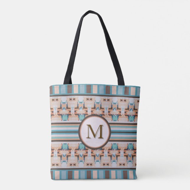 Abstrato Sudoeste Azul e Marrom Tote Bag (Verso)