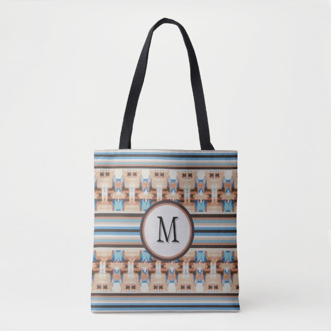 Abstrato Sudoeste Azul e Marrom Tote Bag (Frente)