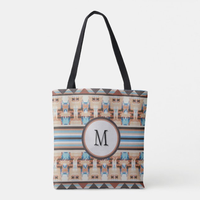 Abstrato Sudoeste Azul e Marrom Tote Bag (Verso)