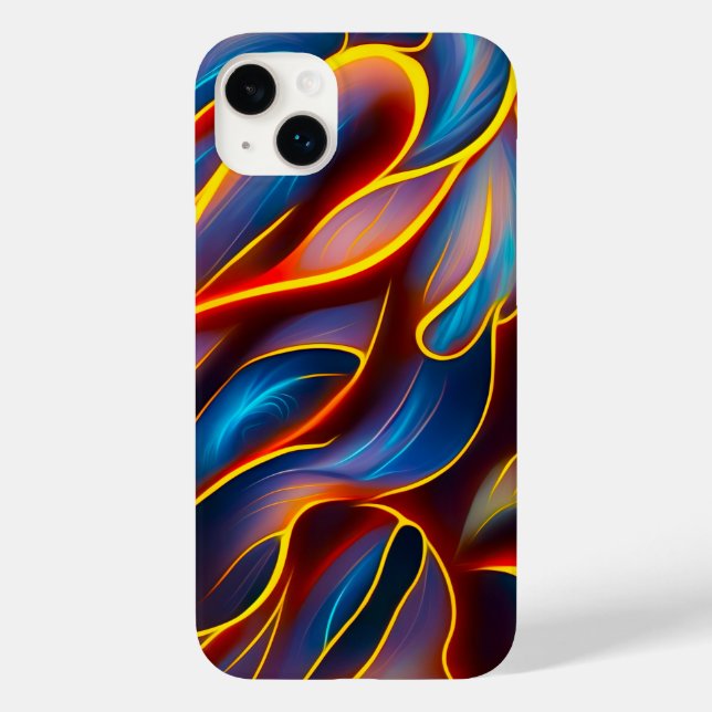Abstrato Swirl Blue Red Flames (Verso)