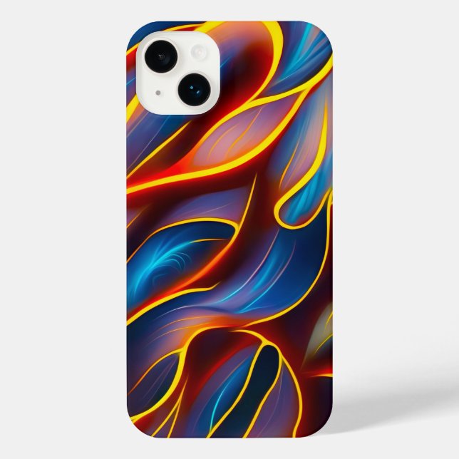 Abstrato Swirl Blue Red Flames (Verso)