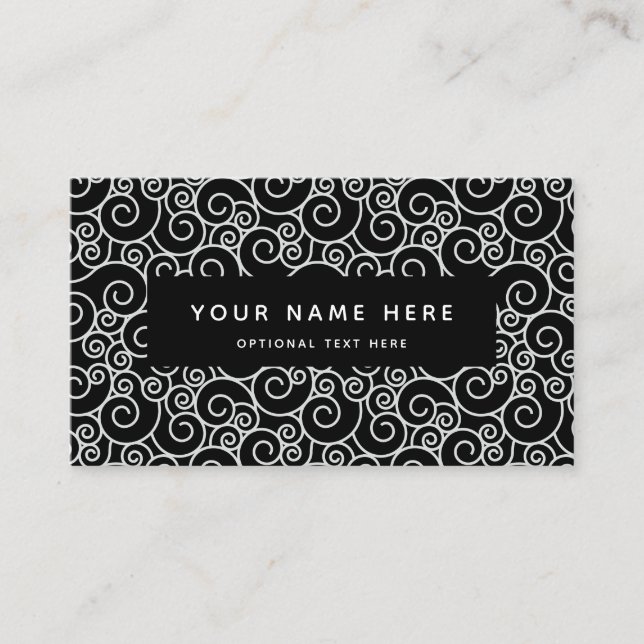 Abstrato Swirl - Cartão de visita branco preto esp (Frente)