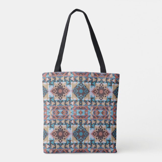 Abstrato Teal & Brown Southwest Inspirou Bolsa (Verso)