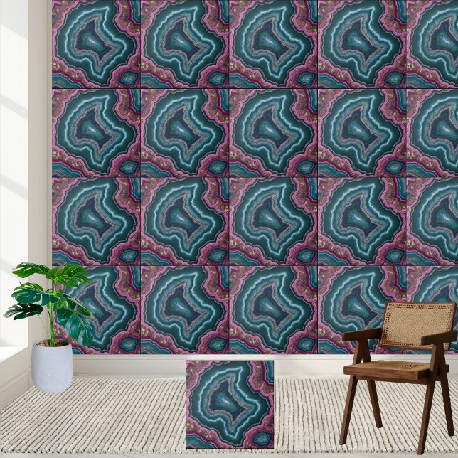 Abstrato Teal e Azulejo Geodo Roxo (Abstract Teal and Purple Geode Tile)