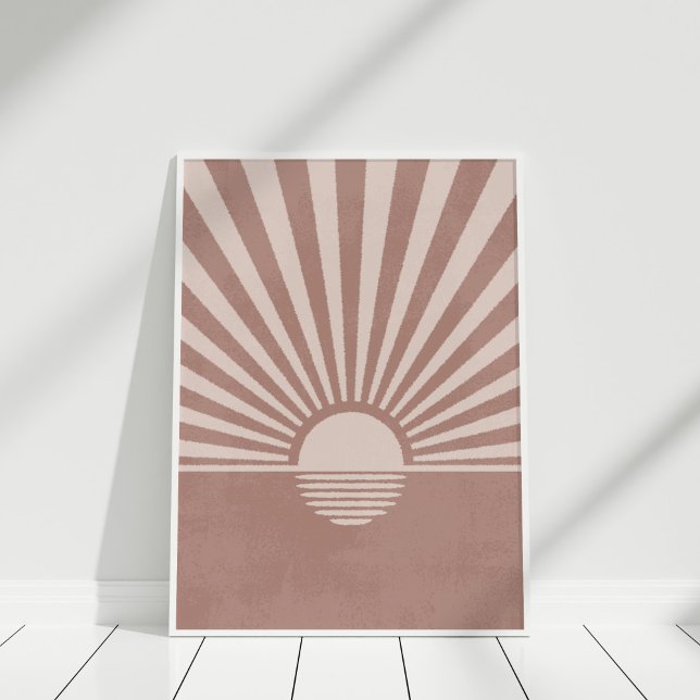 Abstrato Terracotta Sunset Beach Wall Art Poster (Abstract Terracotta Sunset Beach Wall Art Poster in a white frame.)