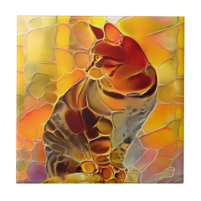 Abstrato Tiger para Azulejo de cerâmica para gatos (Frente)