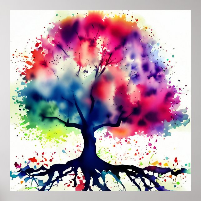Abstrato Tree Watercolor Poster (Frente)