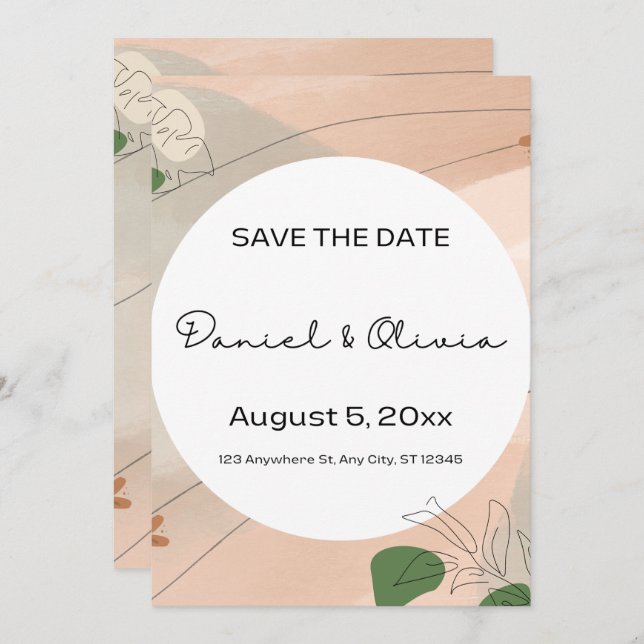 Abstrato Verde bege Salve o Convite de Datas (Frente/Verso)