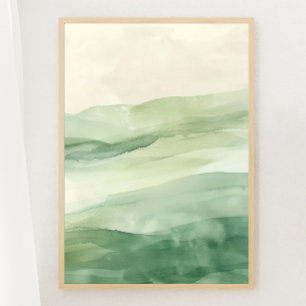 Abstrato Verde e Montanhas Beige Impressão de 3 de