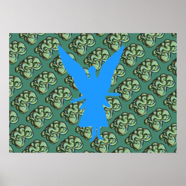 Abstrato verde Poster com Anjo Azul (Frente)