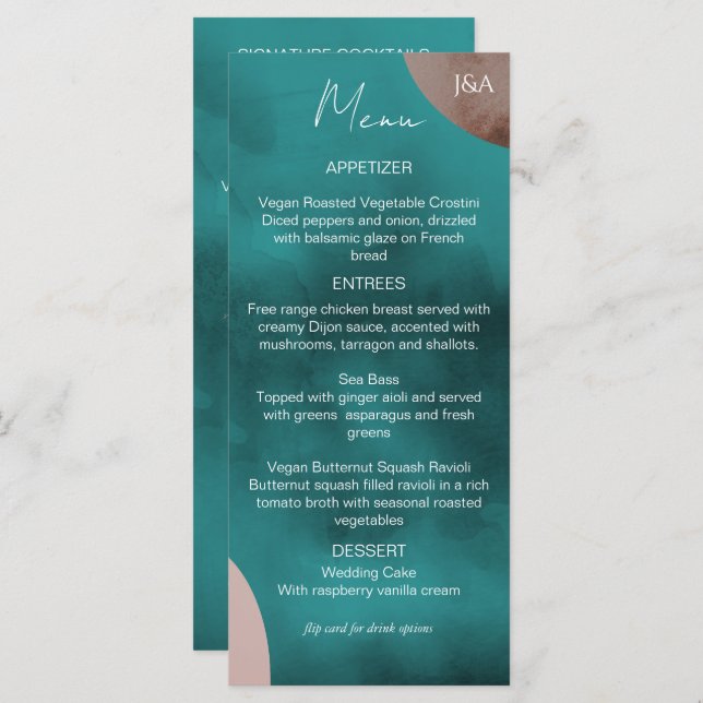 Abstrato Watercolor Wedding Menu (Frente/Verso)