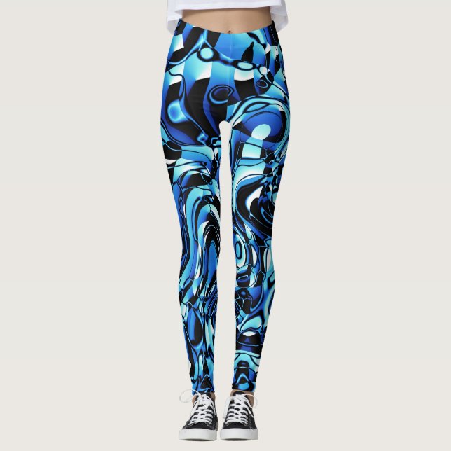 Abstrato Wavy 270321 - 02 Leggings Azuis (Frente)