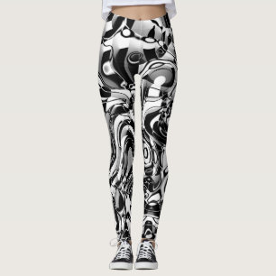 Abstrato Wavy 270321 - 02 Leggings brancas e preta