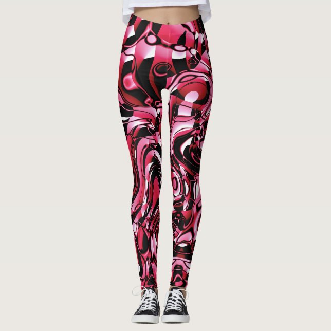 Abstrato Wavy 270321 - 02 Leggings vermelhas (Frente)
