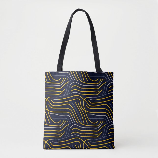 Abstrato Wavy Line Tote Bag - Marinho e amarelo (Frente)