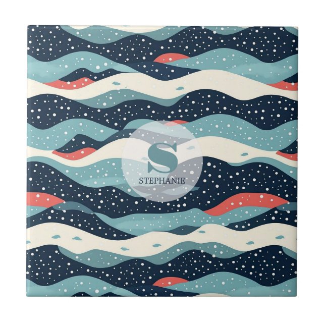 Abstrato Wavy Lines com pontos de floco de neve (Frente)