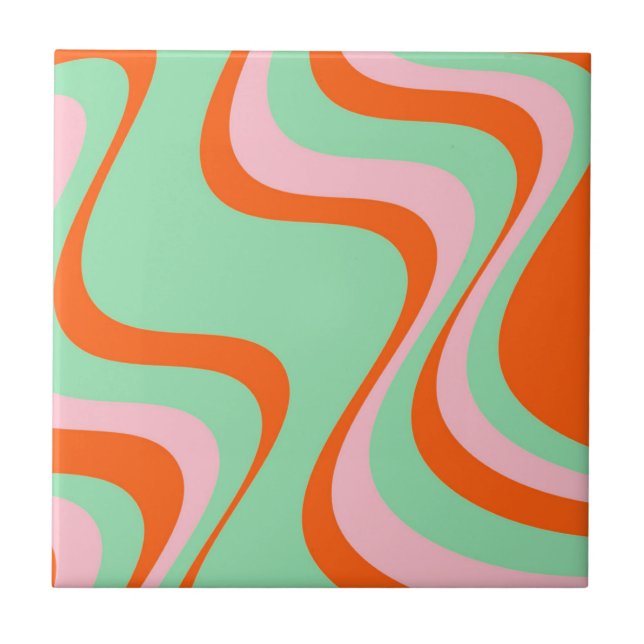 Abstrato Wavy Stripe Verde Laranja Vermelhos Negri (Frente)