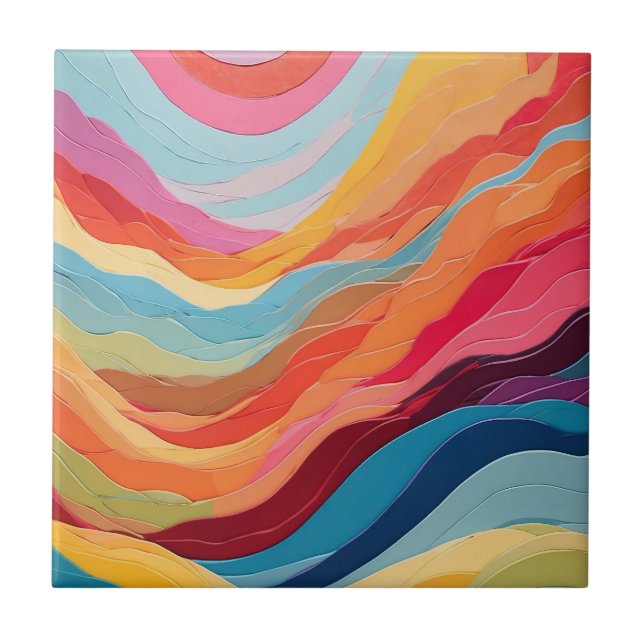 Abstrato Whimsical Rainbow Wavy Stripes (Frente)