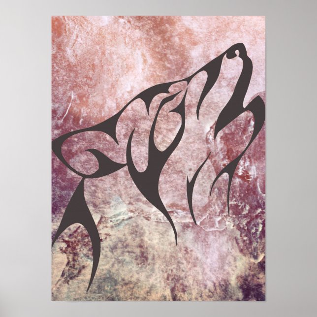 Abstrato Wolf Impressão Poster (Frente)