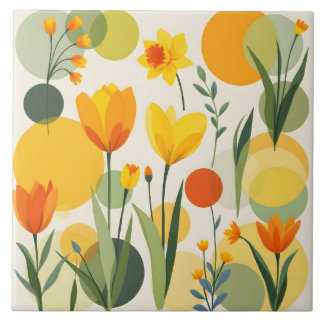 Abstrato Yellow Spring Flowers Cerâmica Azulejo