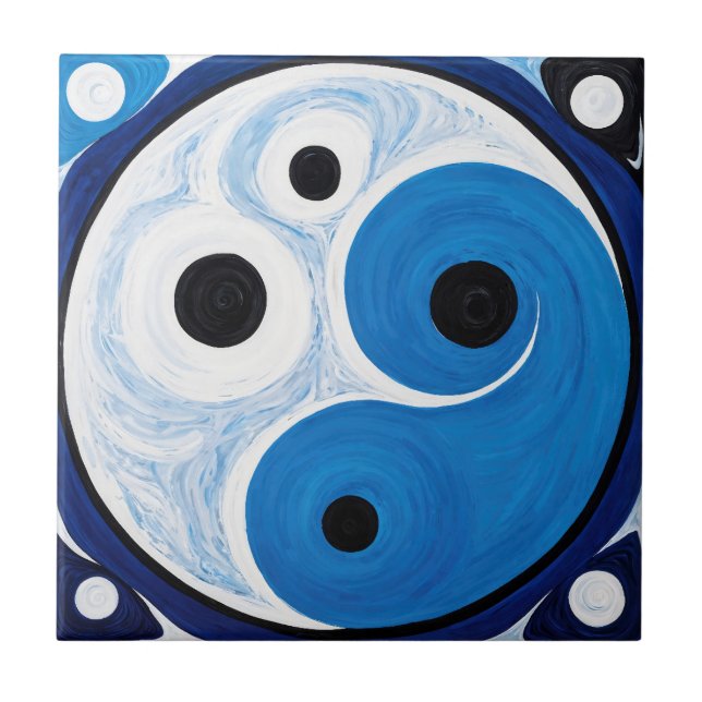 Abstrato Yin Yang: Modernista Azul e Branco (Frente)