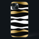Abstrato Zebra Strips Preto Branco e Dourado<br><div class="desc">Padrão elegante de zebra abstrato moderna em preto e branco com sotaque aleatório de estrias de ouro.</div>