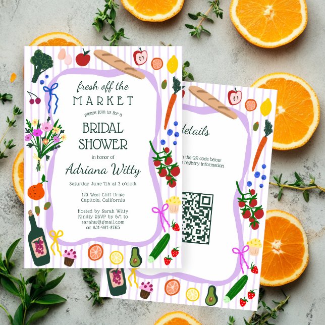 ACABADO DE CHEGAR AO MERCADO Convite de Noivado co (FRESH OFF THE MARKET Cute Custom QR Bridal Shower Invitation
)