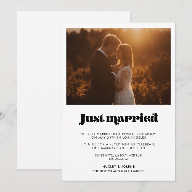 Acabamos de nos casar Anúncio com letra retro vint (Frente/Verso)