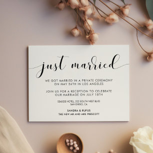 Acabei de me casar Anúncio elegante em preto e bra