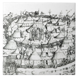 Acampamento militar medieval, de um livro, bar. 18