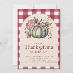 Ação de Graças Rustic Red Gingham Teal Pumpkin