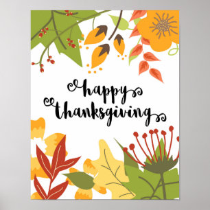 Acção de graças feliz - folhas - poster