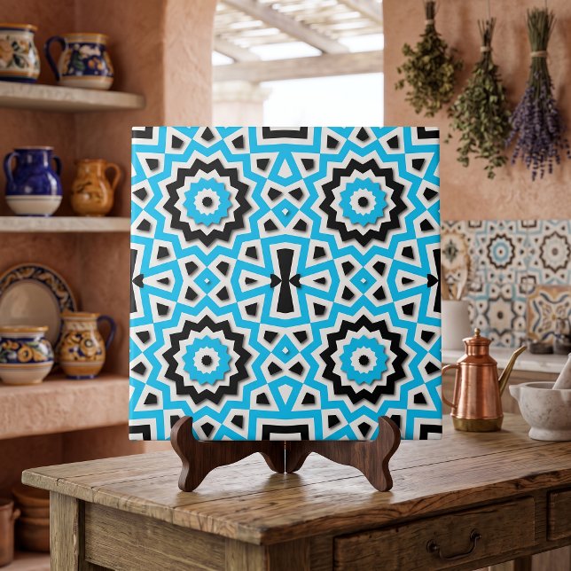 Acento Geométrico Mosaico Azteca Preto Turquesa (Criador carregado)