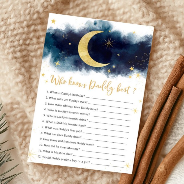 Acima da Lua Chuva de Estrelas Douradas Quem Conhe (Over The Moon Baby Shower Game)
