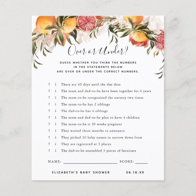 Acima ou Abaixo | Jogo de Chá de Bebê (Frente)